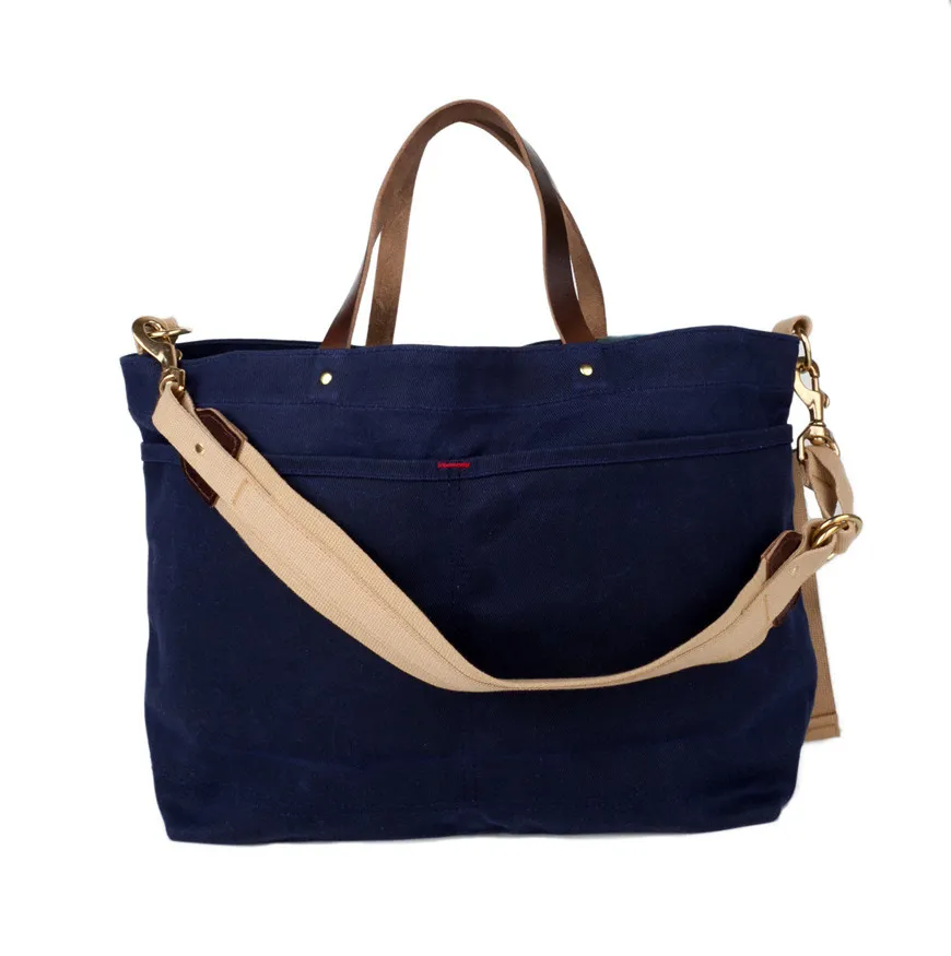 Archival Waxed Shoulder Tote - Navy