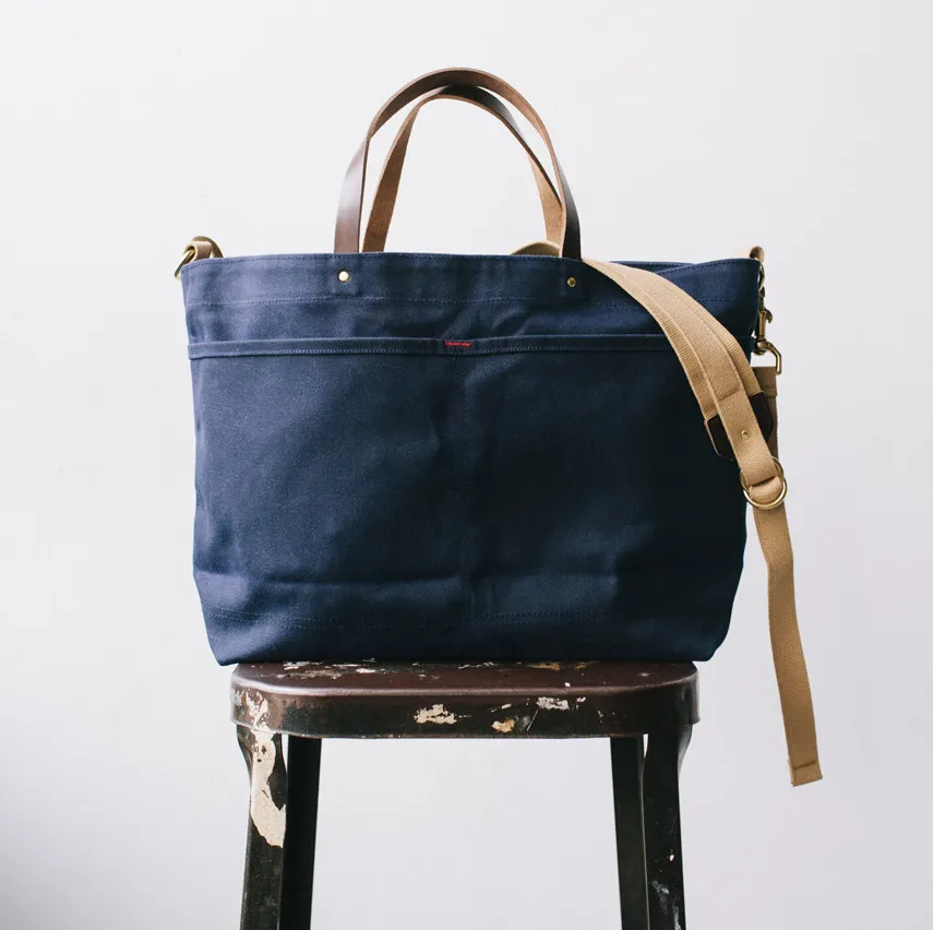 Archival Waxed Shoulder Tote - Navy