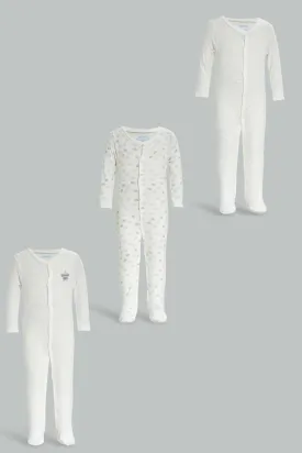 Babies Grey Printed Sleepsuit Set (Pack Of 3 )