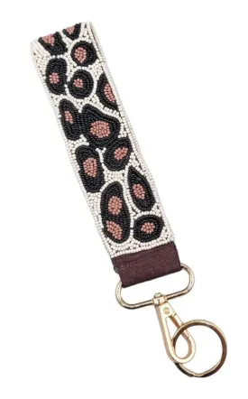 BAH002 Leopard Beaded Keychain Wristlet