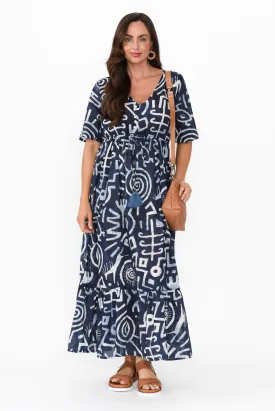 Bella Blue Geo Cotton Tier Dress