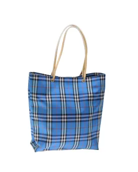 Blue Nylon Tote Bag with Burberrys Iconic Check Print