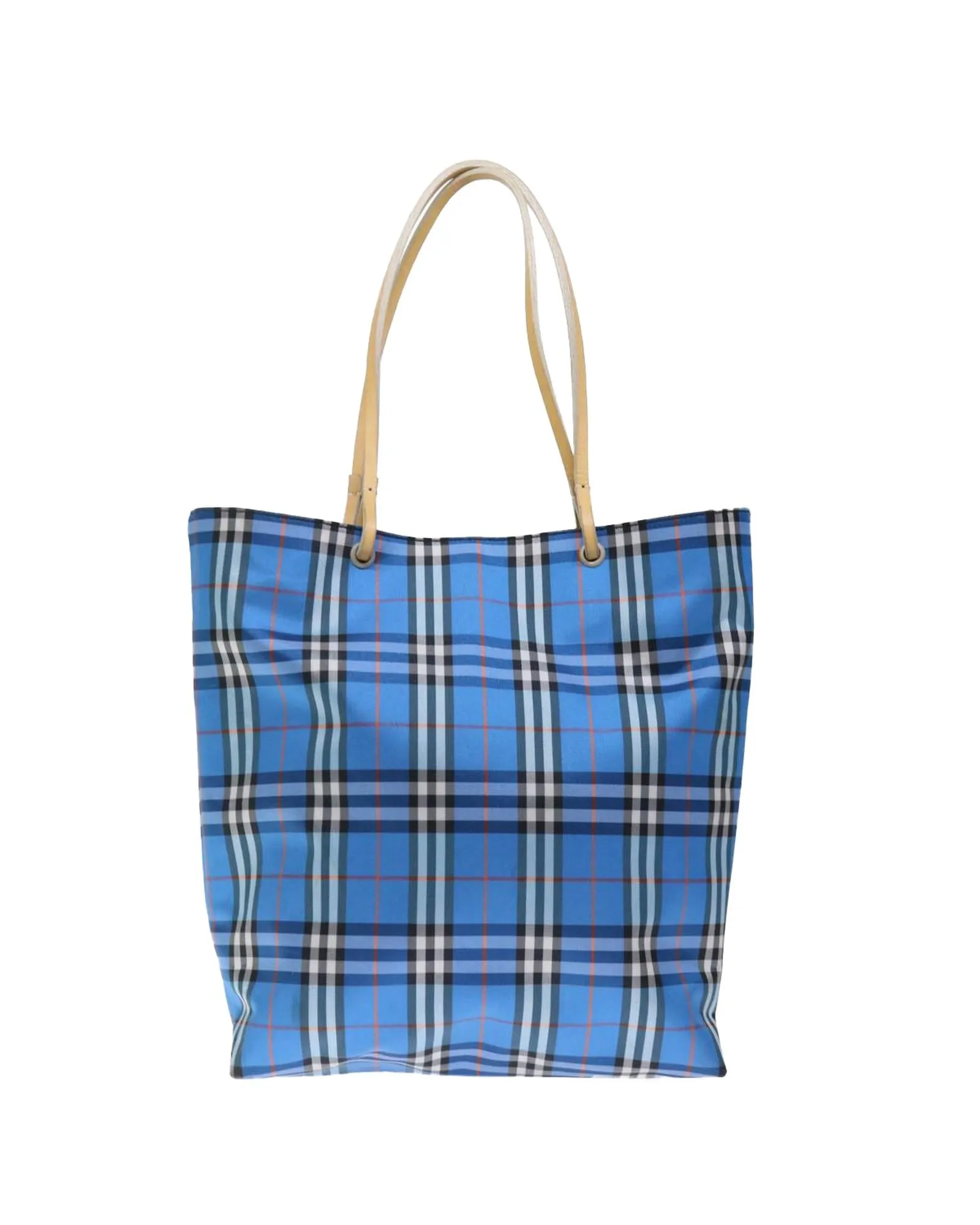 Blue Nylon Tote Bag with Burberrys Iconic Check Print