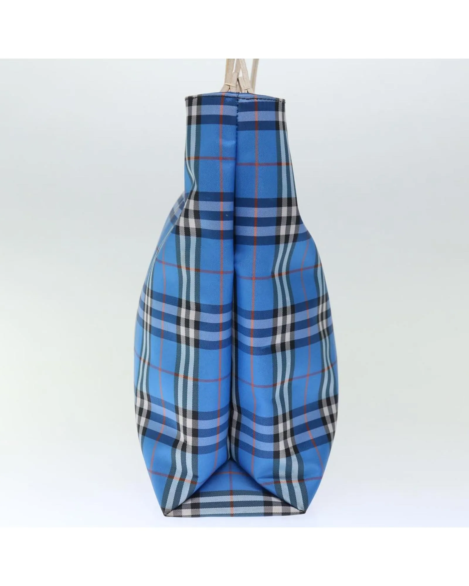 Blue Nylon Tote Bag with Burberrys Iconic Check Print