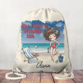 Canvas Drawstring Bag All I need is Vitamin Sea