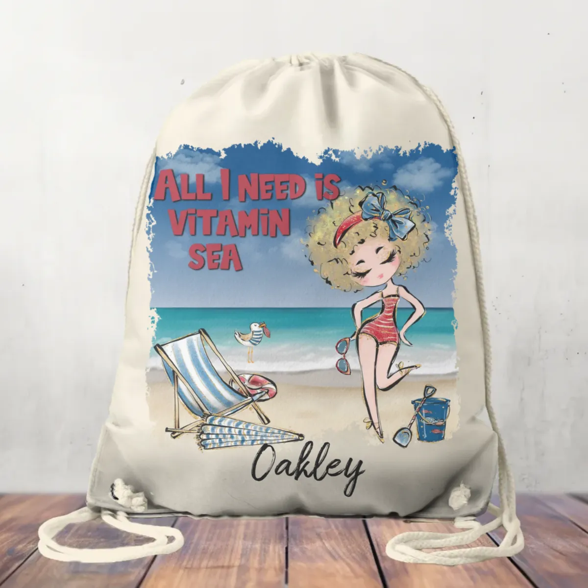 Canvas Drawstring Bag All I need is Vitamin Sea