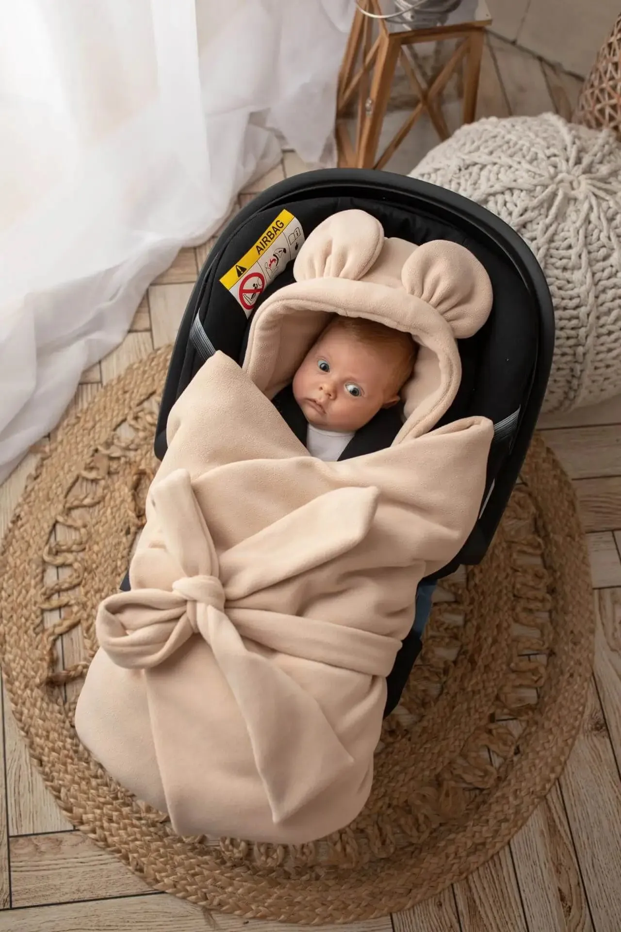 Car Seat Blanket - Cotton Plush - Beige