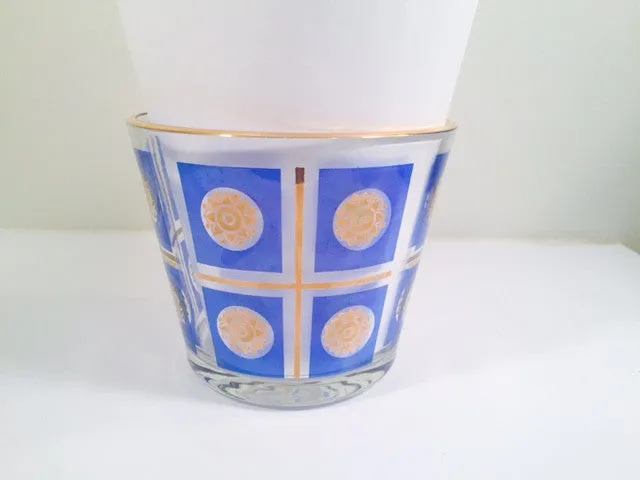 Classic 1960's Retro 22-Karat Gold Blue and Gold Sunburst Ice Container with Carrier