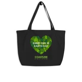 Coastline "Every Day is Earth Day" Large Organic Tote Bag (Black)