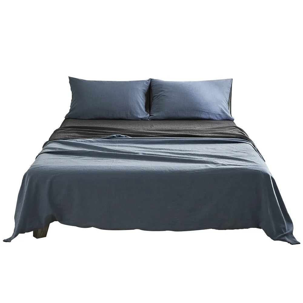 Cosy Club Sheet Set Cotton Sheets Double Dark Blue Grey