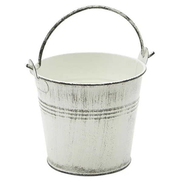 Galvanised Steel Serving Bucket 10cm Dia White Wash- Pack 12