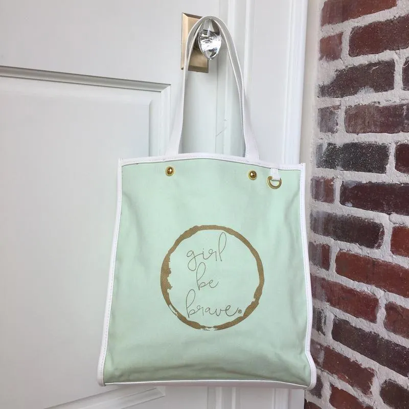 Girl Be Brave Green Tote Bag