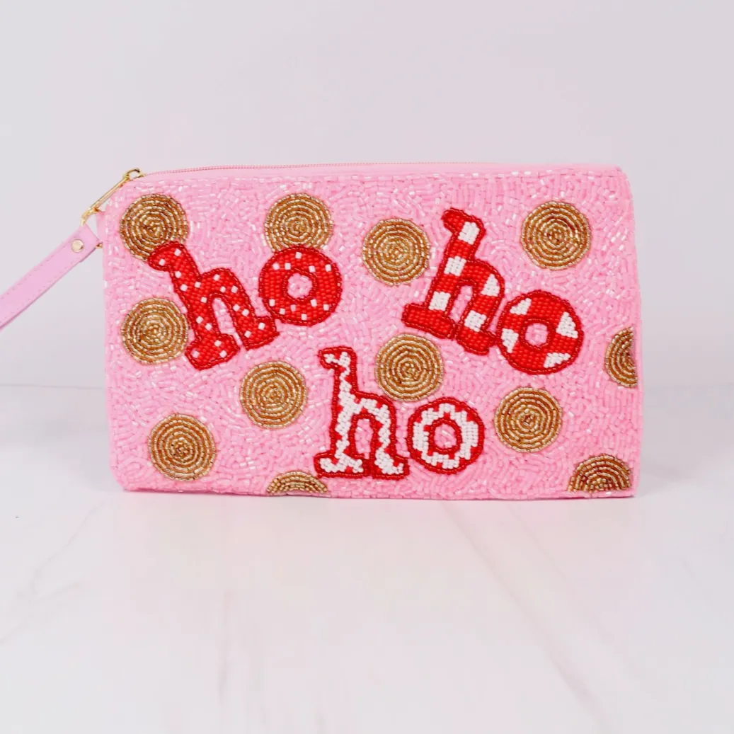 Ho Ho Ho Beaded Wristlet Pouch