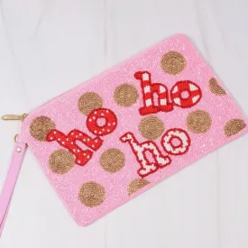 Ho Ho Ho Beaded Wristlet Pouch