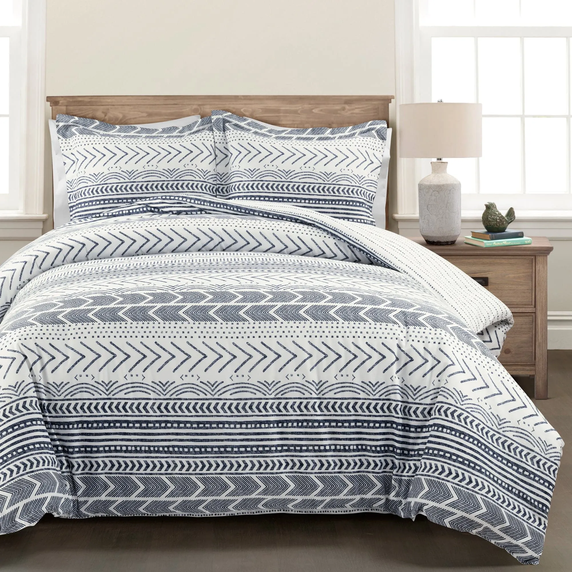 Hygge Geo Reversible Cotton Duvet Cover 3 Piece Set