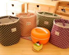 Insulated Thermal Drawstring Closure Dot Picnic Lunch Bag