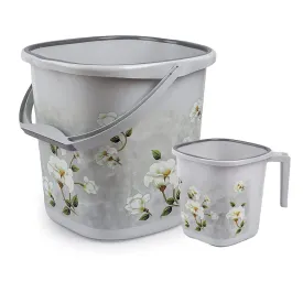 NAYASA Square Marble Plastic Bucket And Mug Set For Bathroom