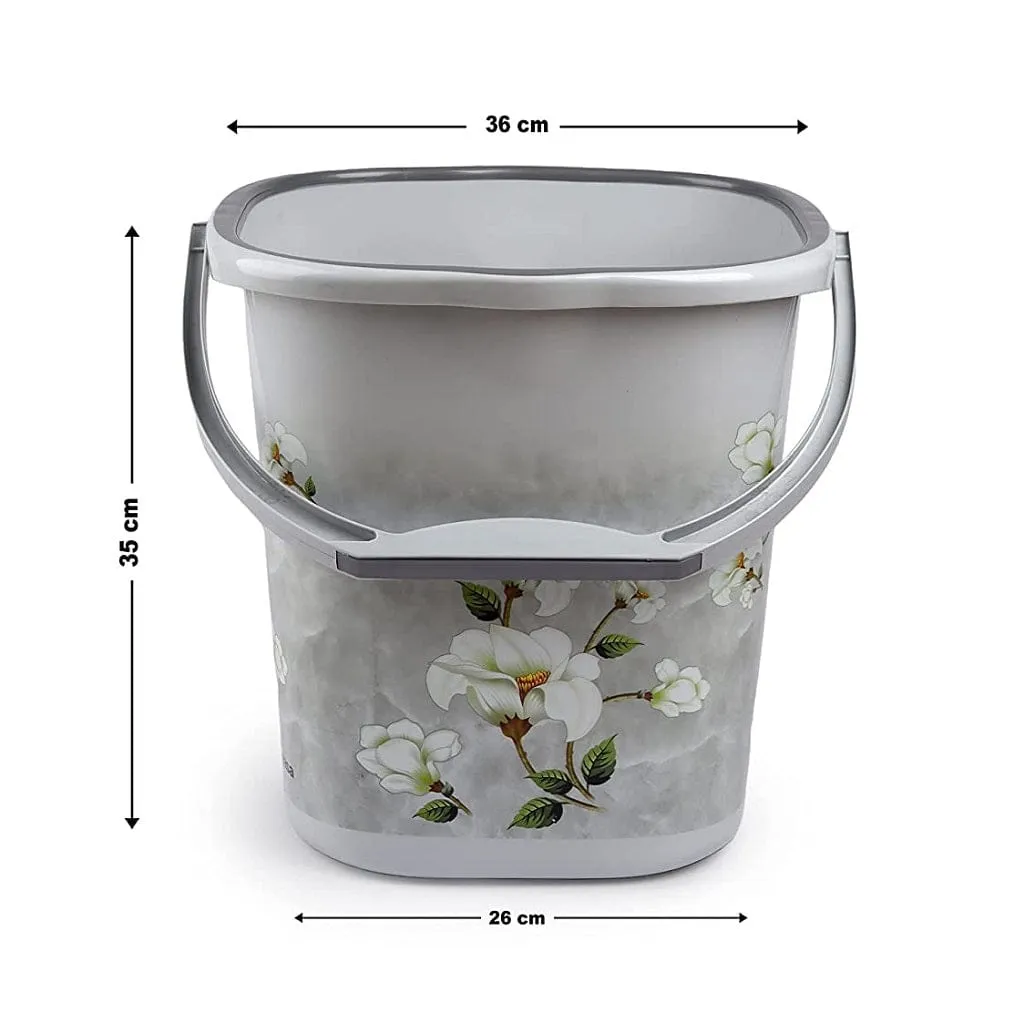 NAYASA Square Marble Plastic Bucket And Mug Set For Bathroom