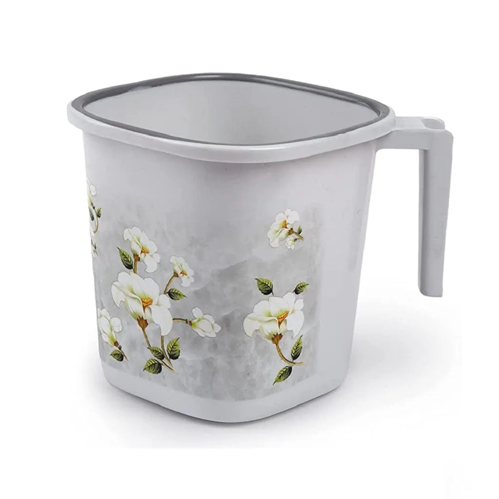 NAYASA Square Marble Plastic Bucket And Mug Set For Bathroom