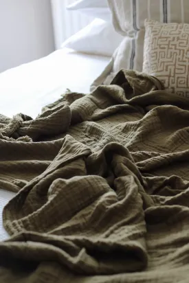 Olive Muslin Cotton Throw