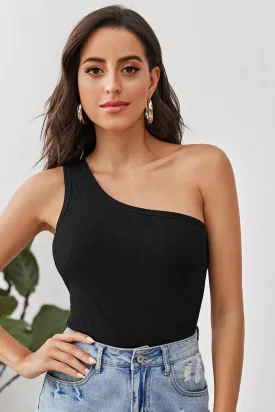 One Shoulder Black Fitted Top