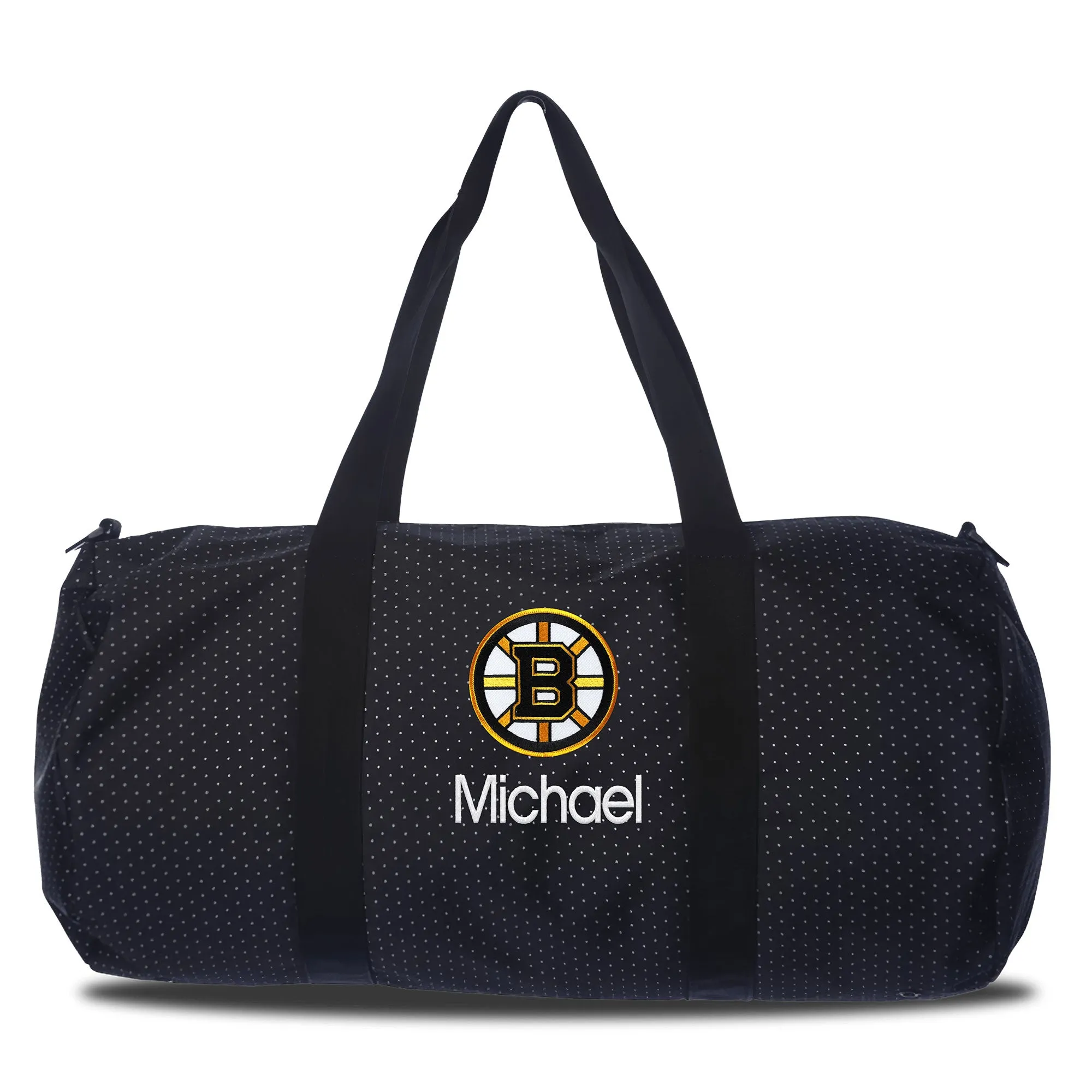 Personalized Boston Bruins Black Polka Dot Duffel Bag