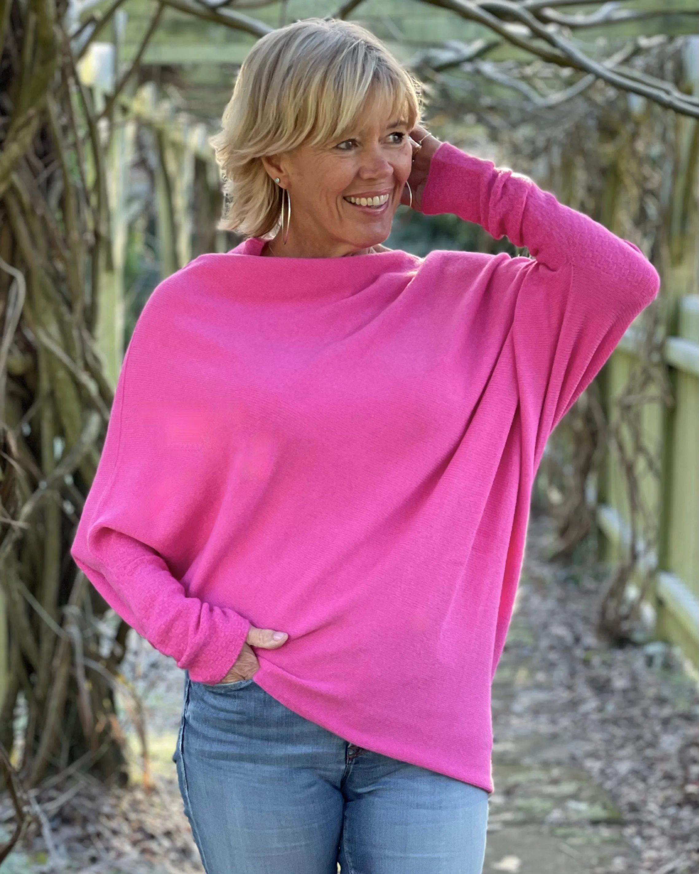 Soft Knit Asymmetric Jumper - Fuchsia