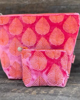 Velvet Embroidered Leaf Mini Coin Purse - Pink/Coral