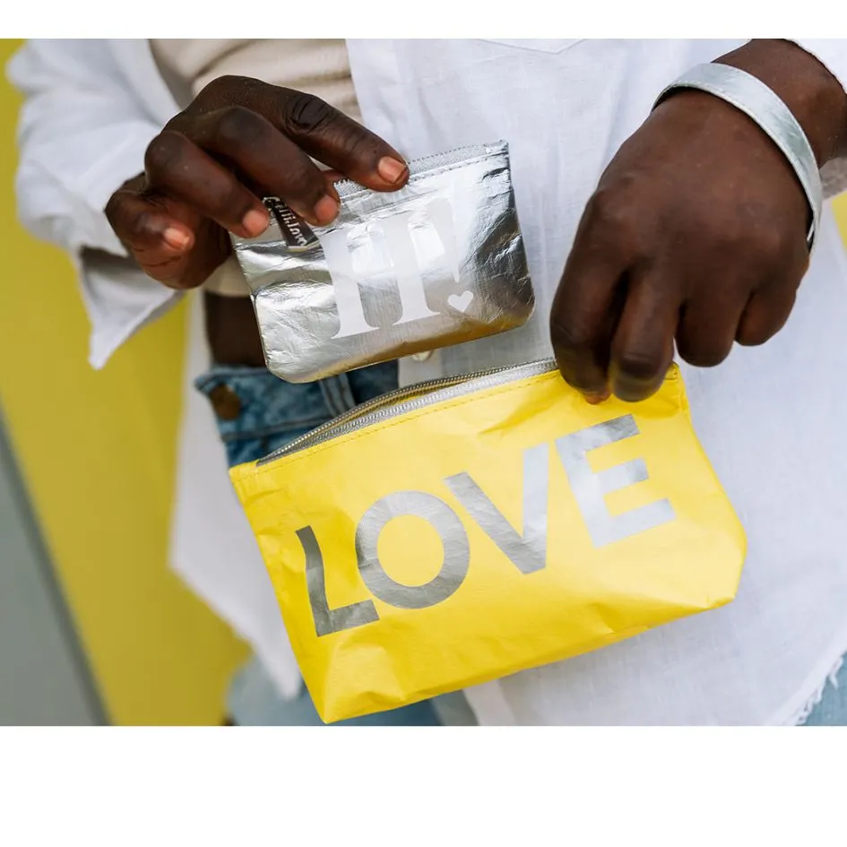 Zip Wristlet in Lemon Yellow with Silver LOVE